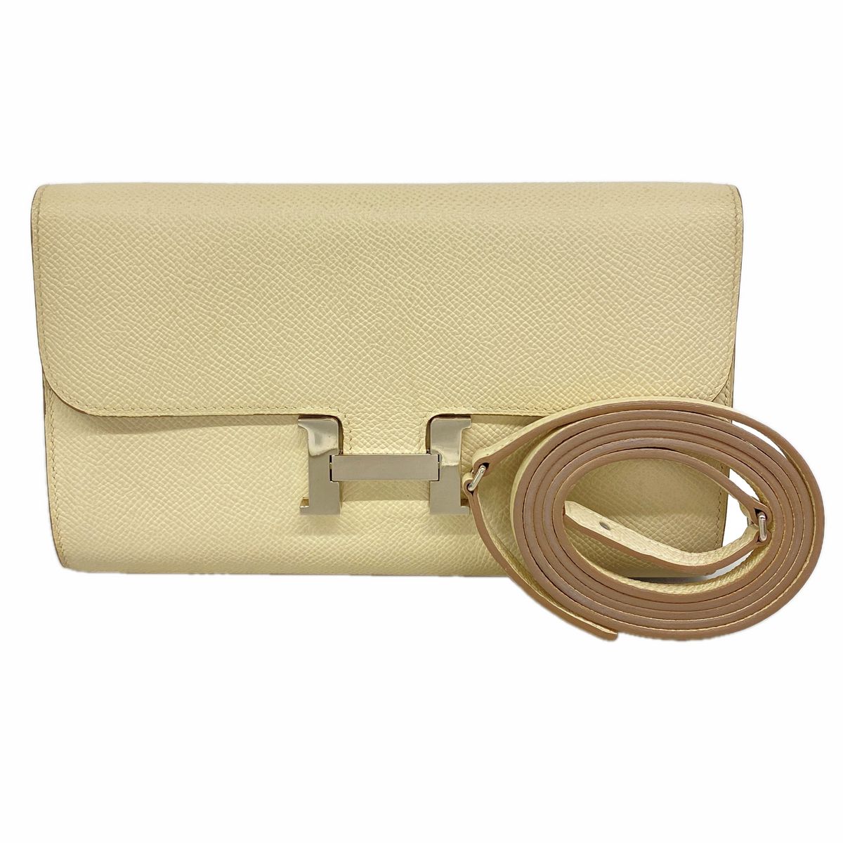 Hermes Wallet on Chain Constance to Go Veau Epsom Craie Silver Shoulder Bag
