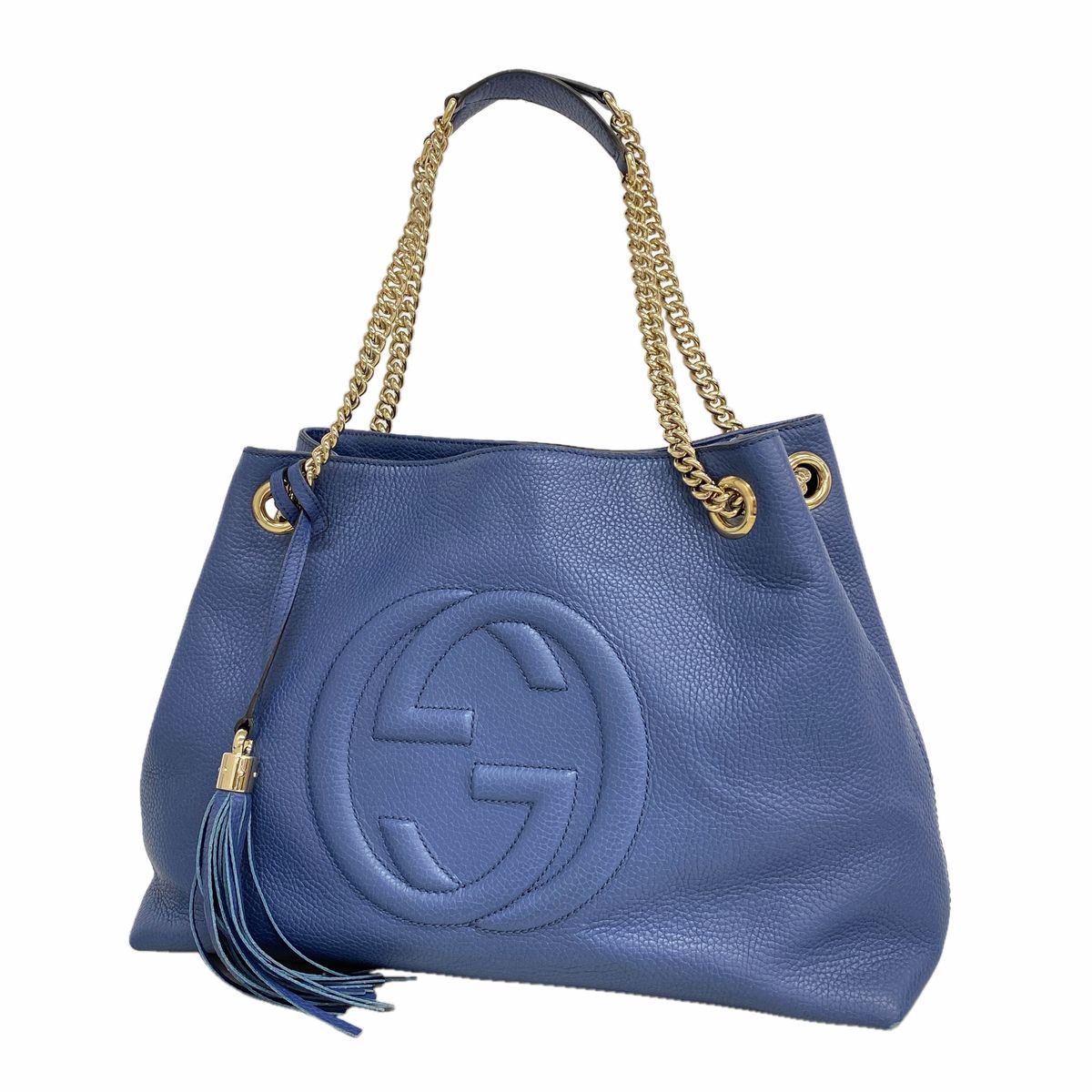 Gucci Shoulder Bag Soho Leather Blue Champagne Gold