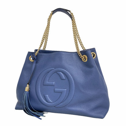 Gucci Shoulder Bag Soho Leather Blue Champagne Gold
