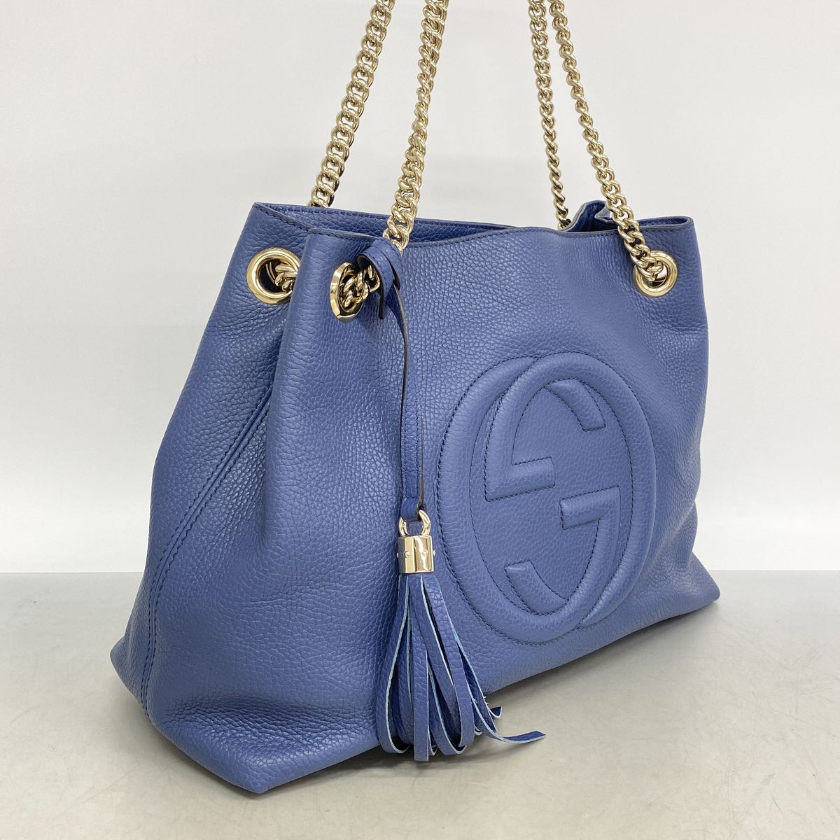 Gucci Shoulder Bag Soho Leather Blue Champagne Gold — view 2