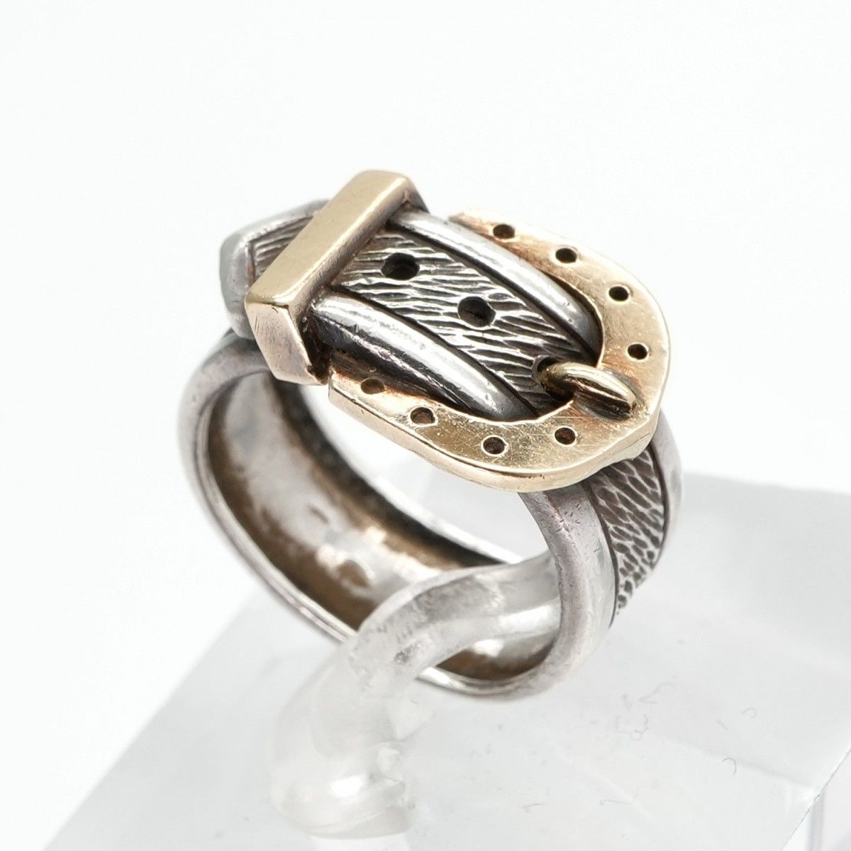 Hermes Ring 750/925 Sterling Silver Vintage Belt Horseshoe Combination