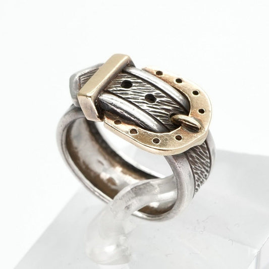 Hermes Ring 750/925 Sterling Silver Vintage Belt Horseshoe Combination