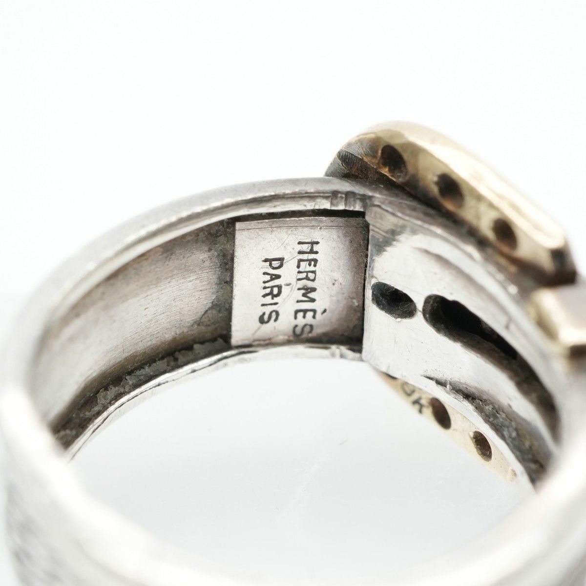 Hermes Ring 750/925 Sterling Silver Vintage Belt Horseshoe Combination — view 6