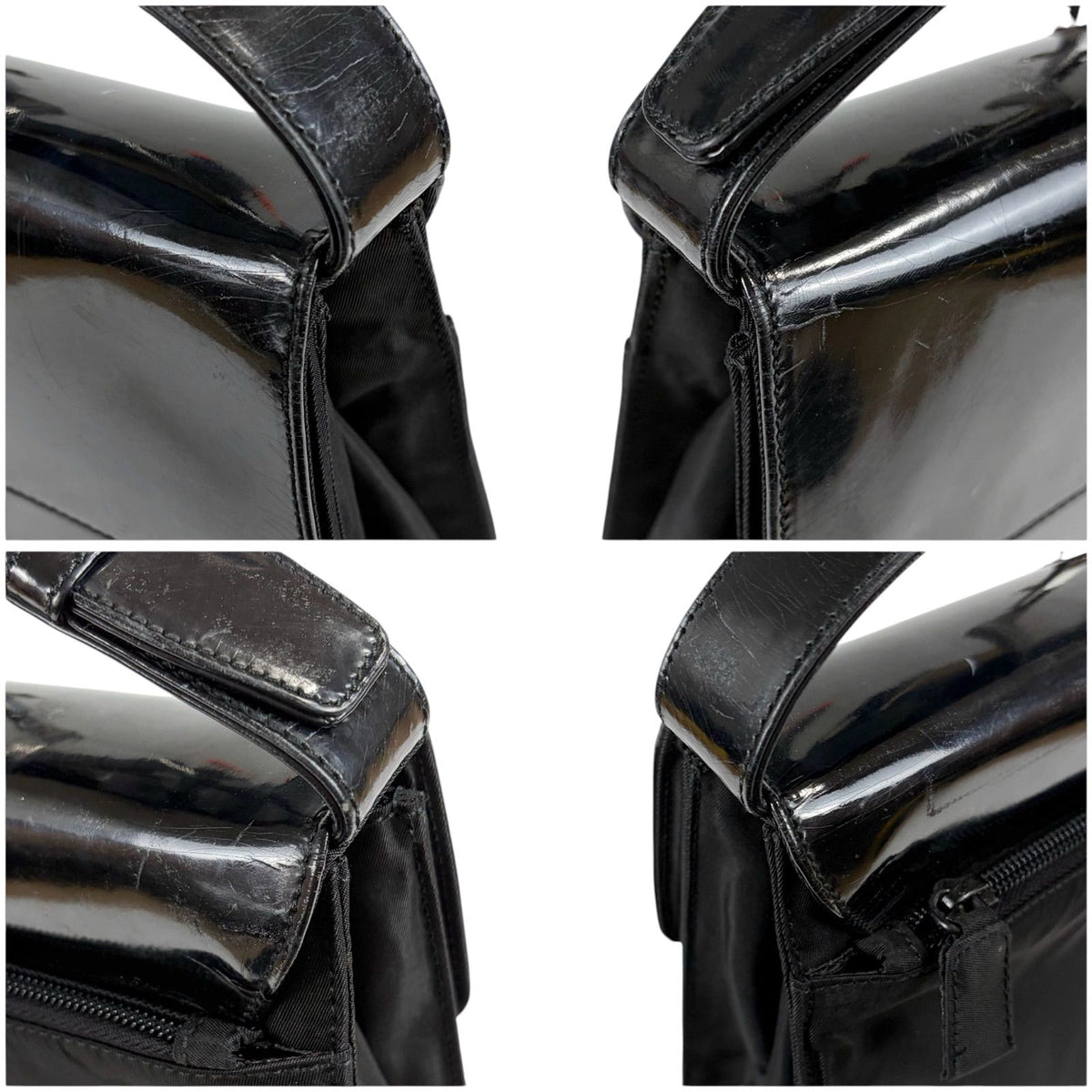 Prada Tessuto Nylon Mirror Calf Leather Hand Bag Handbag Black — view 6
