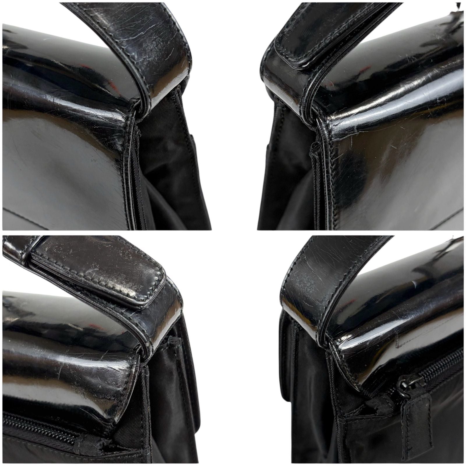 Prada Tessuto Nylon Mirror Calf Leather Hand Bag Handbag Black — view 6