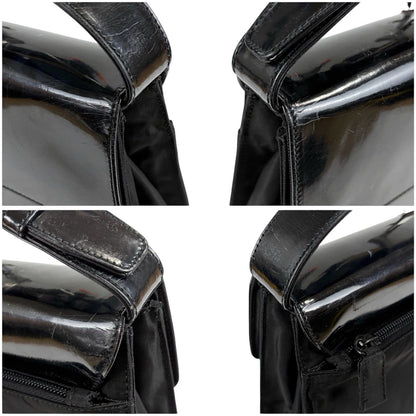 Prada Tessuto Nylon Mirror Calf Leather Hand Bag Handbag Black — view 6