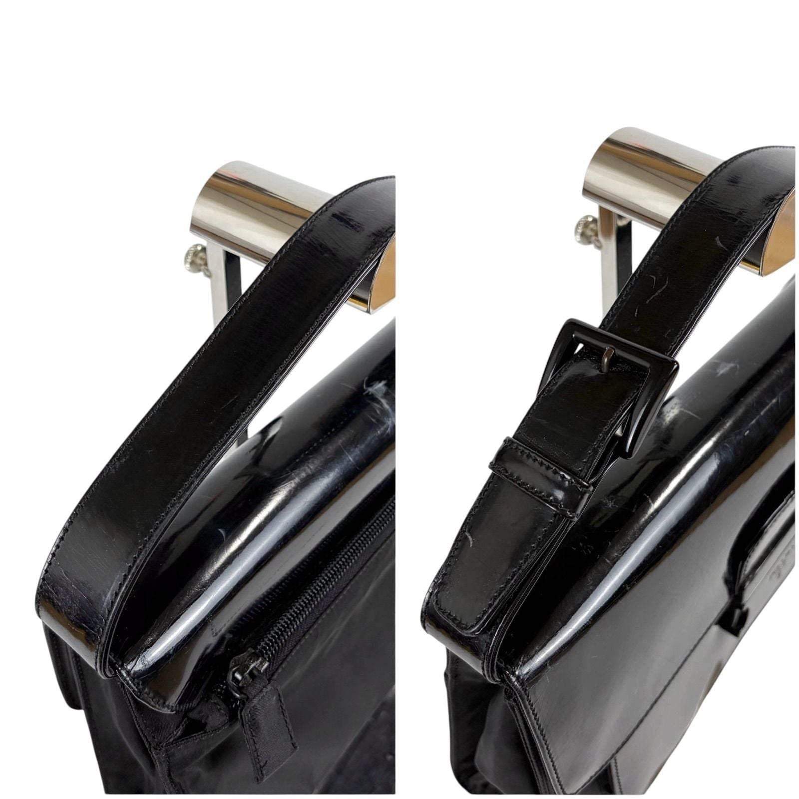 Prada Tessuto Nylon Mirror Calf Leather Hand Bag Handbag Black — view 8