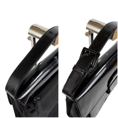 Prada Tessuto Nylon Mirror Calf Leather Hand Bag Handbag Black — view 8