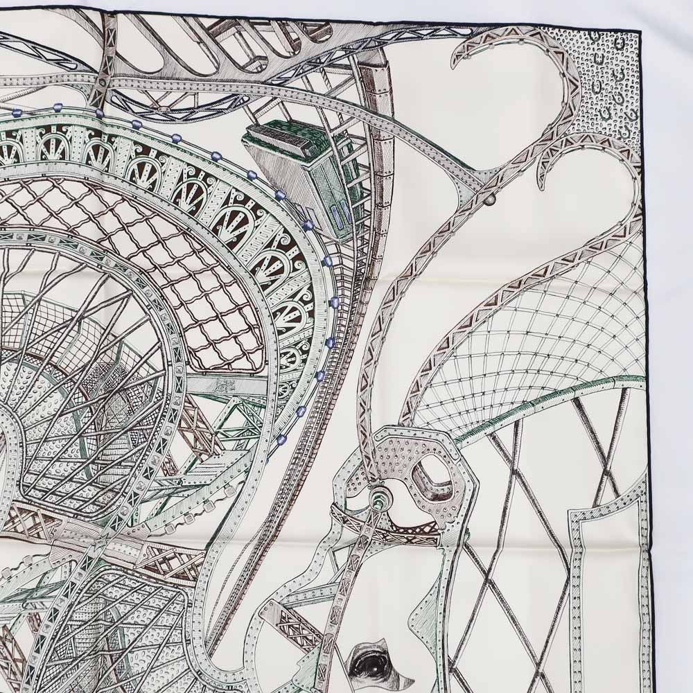 Hermes Carre 90 Horse of Hephaestus Scarf Silk Cream Green Brown — view 3
