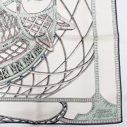 Hermes Carre 90 Horse of Hephaestus Scarf Silk Cream Green Brown — view 6