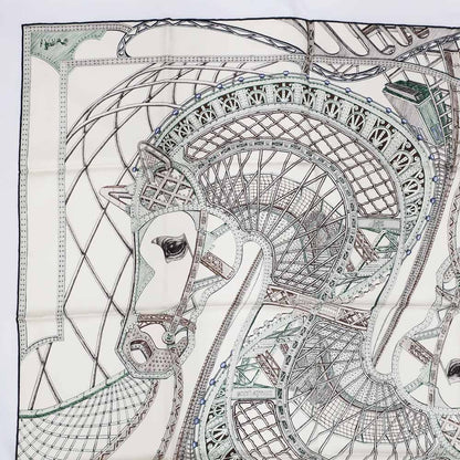 Hermes Carre 90 Horse of Hephaestus Scarf Silk Cream Green Brown — view 4