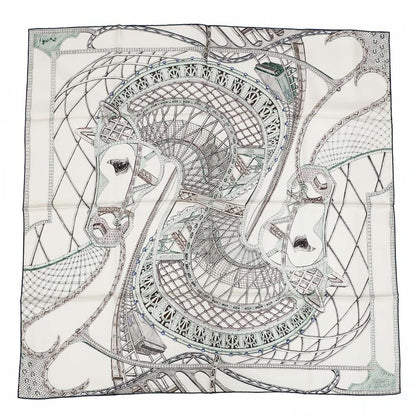 Hermes Carre 90 Horse of Hephaestus Scarf Silk Cream Green Brown