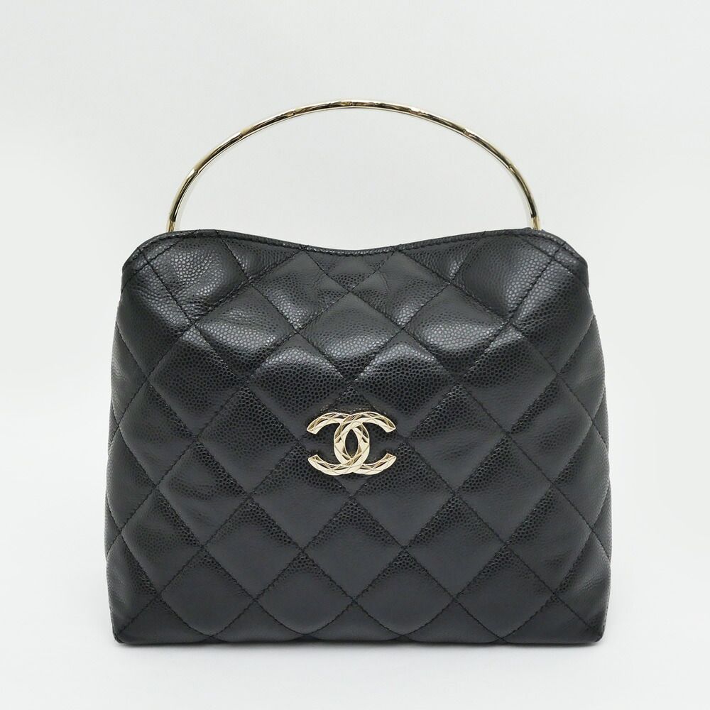 Chanel Metal Top Handle Black Caviar Leather Chain Hand Shoulder 2-Way Bag — view 2