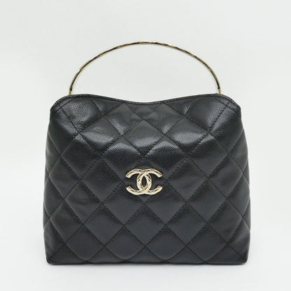 Chanel Metal Top Handle Black Caviar Leather Chain Hand Shoulder 2-Way Bag — view 2