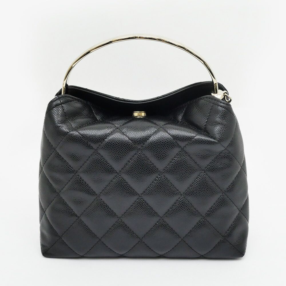 Chanel Metal Top Handle Black Caviar Leather Chain Hand Shoulder 2-Way Bag — view 8