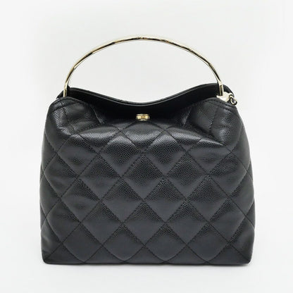 Chanel Metal Top Handle Black Caviar Leather Chain Hand Shoulder 2-Way Bag — view 8