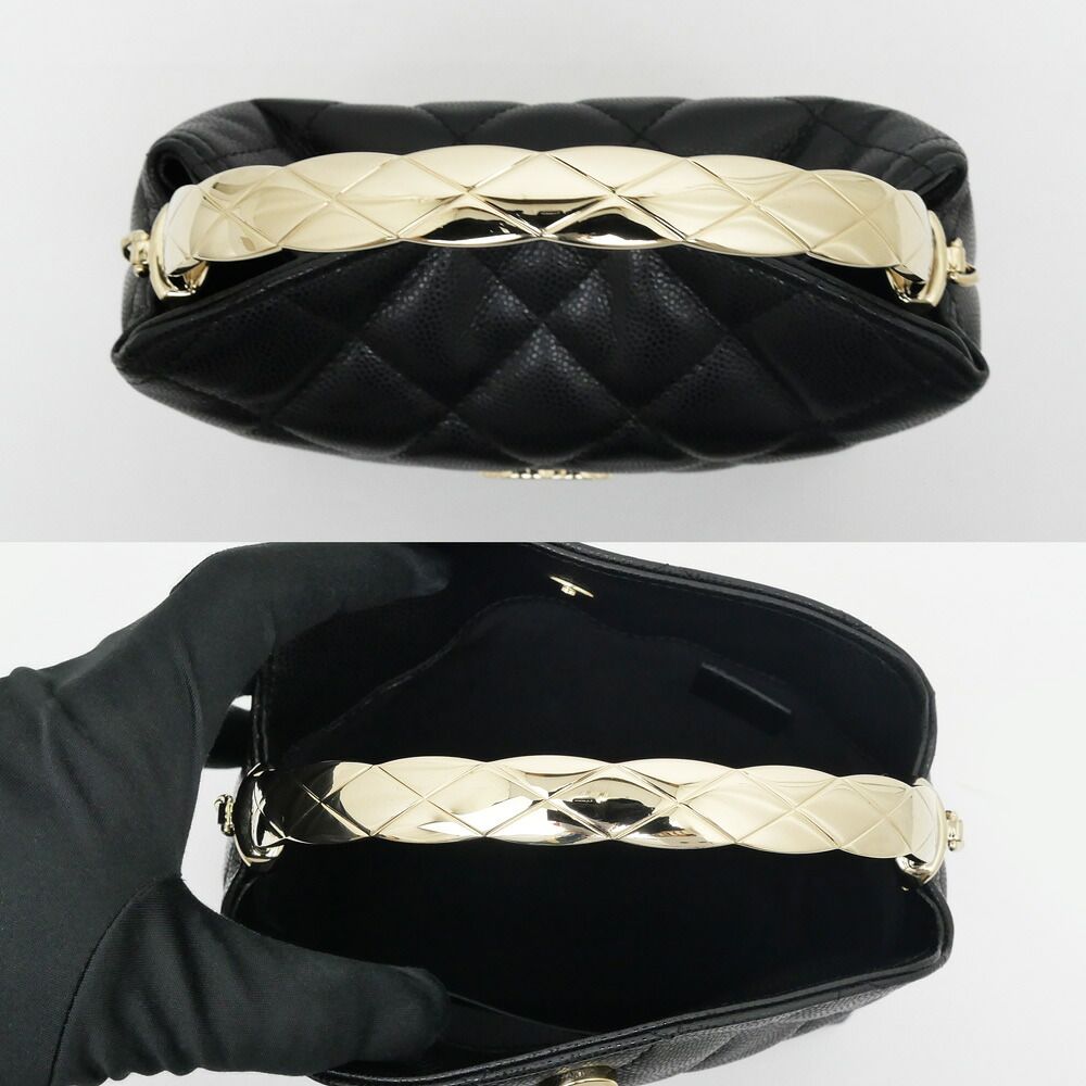 Chanel Metal Top Handle Black Caviar Leather Chain Hand Shoulder 2-Way Bag — view 6