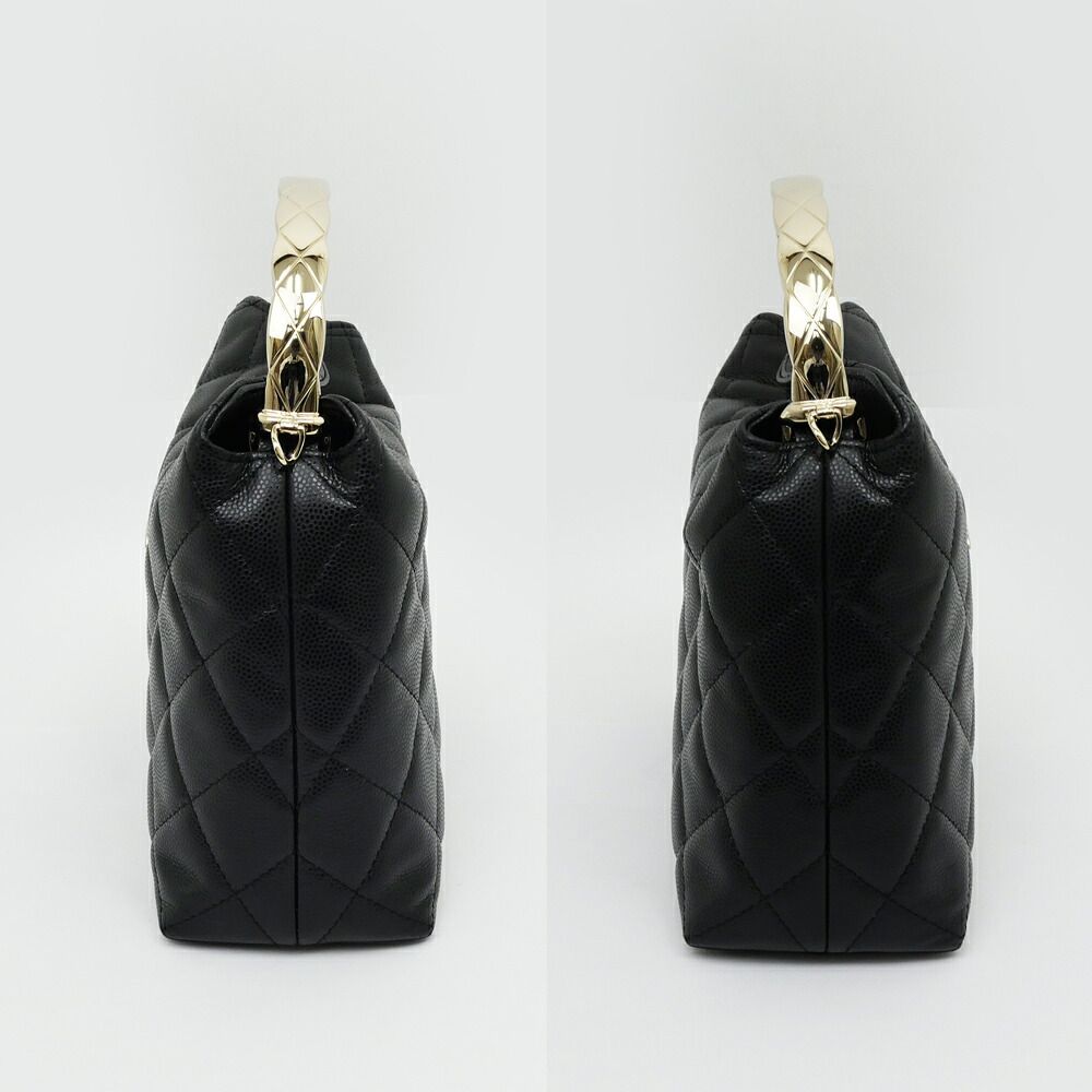 Chanel Metal Top Handle Black Caviar Leather Chain Hand Shoulder 2-Way Bag — view 3
