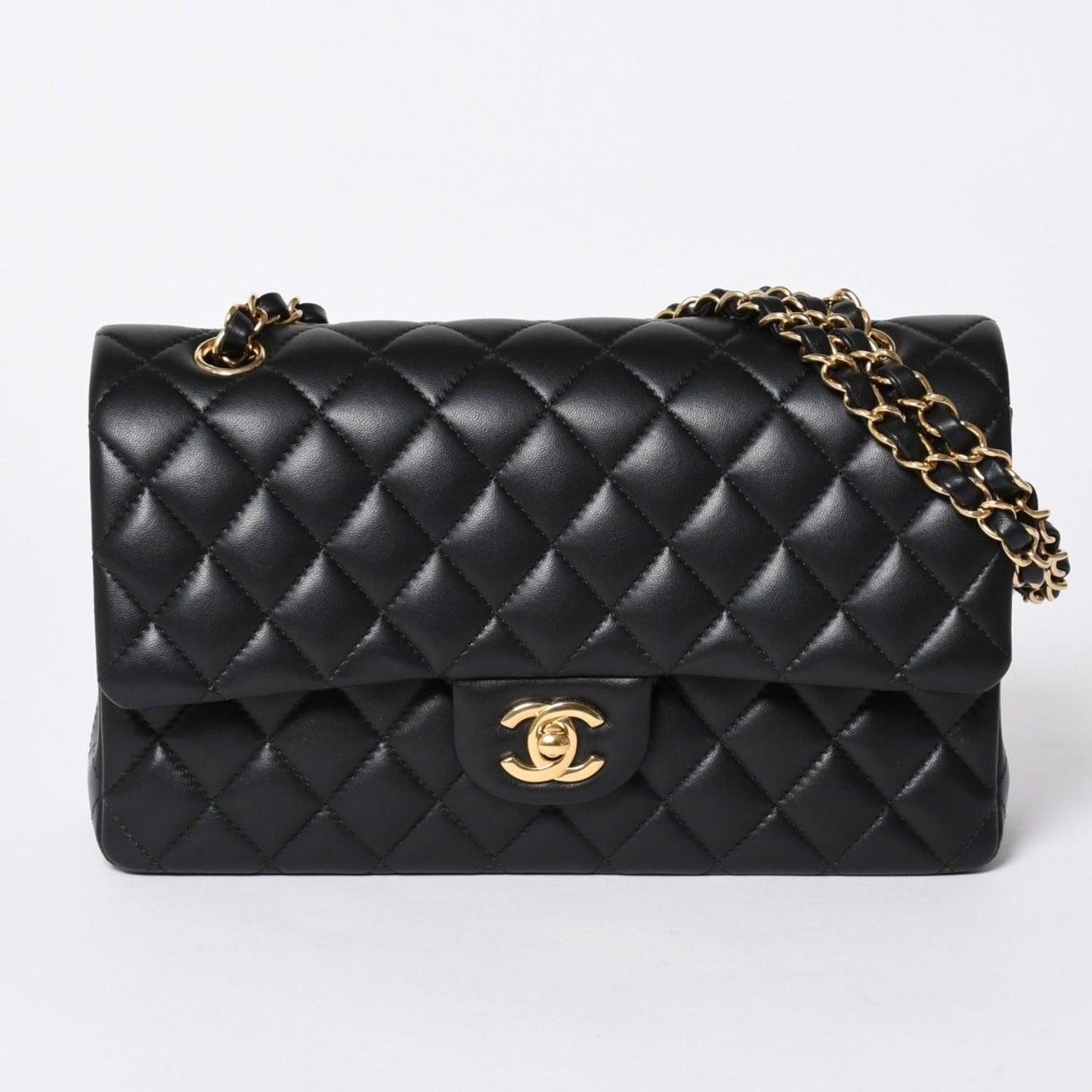 Chanel Quilted 25 Double Flap Chain Shoulder Bag Base CC Logo Lambskin Black