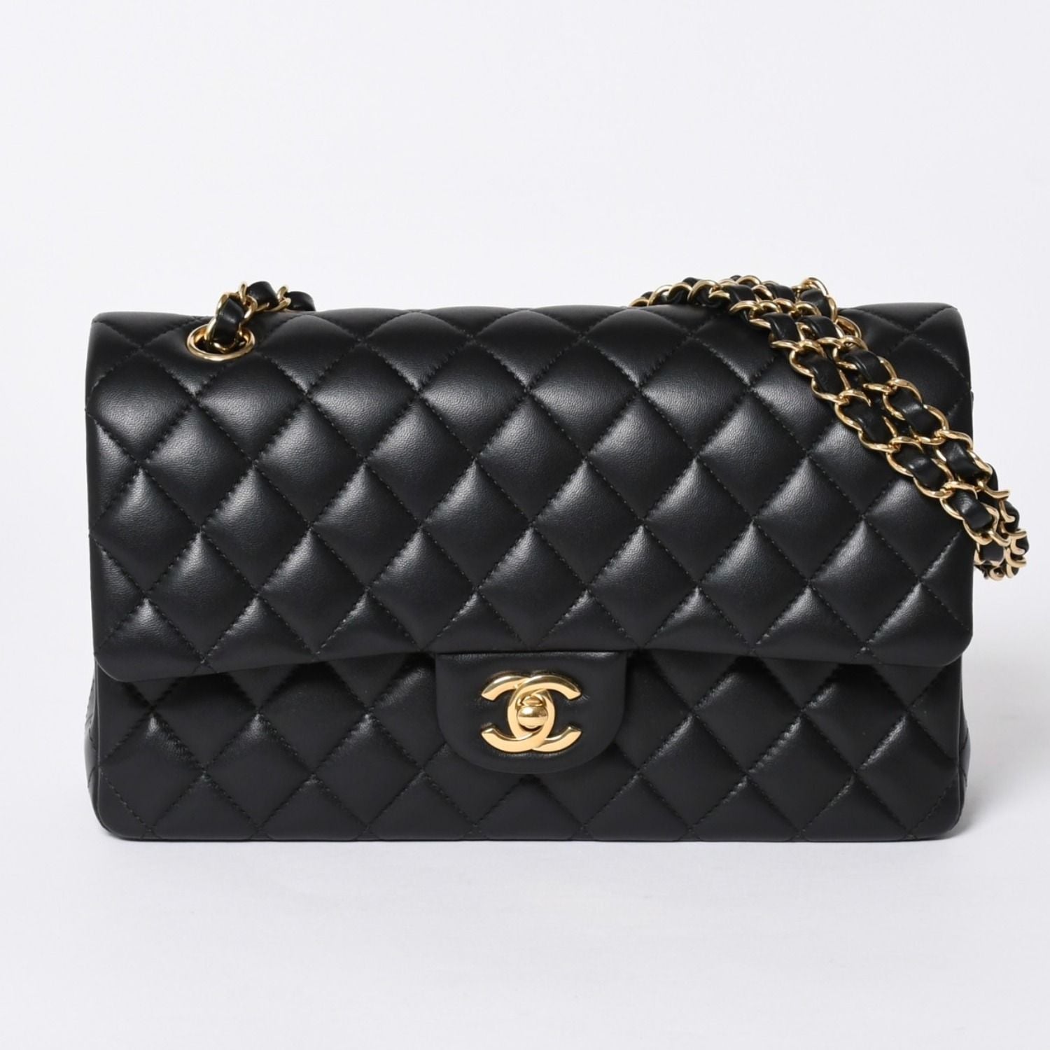 Chanel Quilted 25 Double Flap Chain Shoulder Bag Base CC Logo Lambskin Black