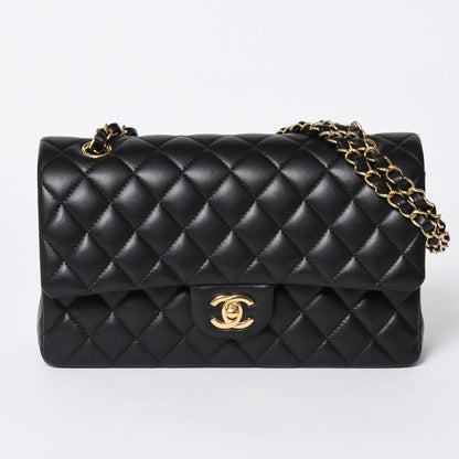 Chanel Quilted 25 Double Flap Chain Shoulder Bag Base CC Logo Lambskin Black