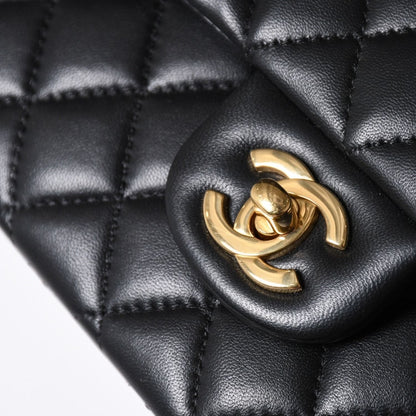 Chanel Quilted 25 Double Flap Chain Shoulder Bag Base CC Logo Lambskin Black — view 7