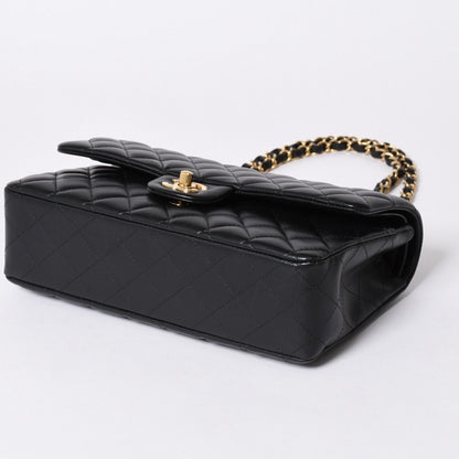 Chanel Quilted 25 Double Flap Chain Shoulder Bag Base CC Logo Lambskin Black — view 8