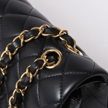 Chanel Quilted 25 Double Flap Chain Shoulder Bag Base CC Logo Lambskin Black — view 5
