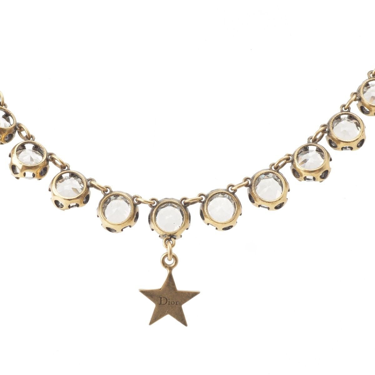 Dior Galliano Era Star Crystal CD Charm Necklace Costume Antique Gold — view 2