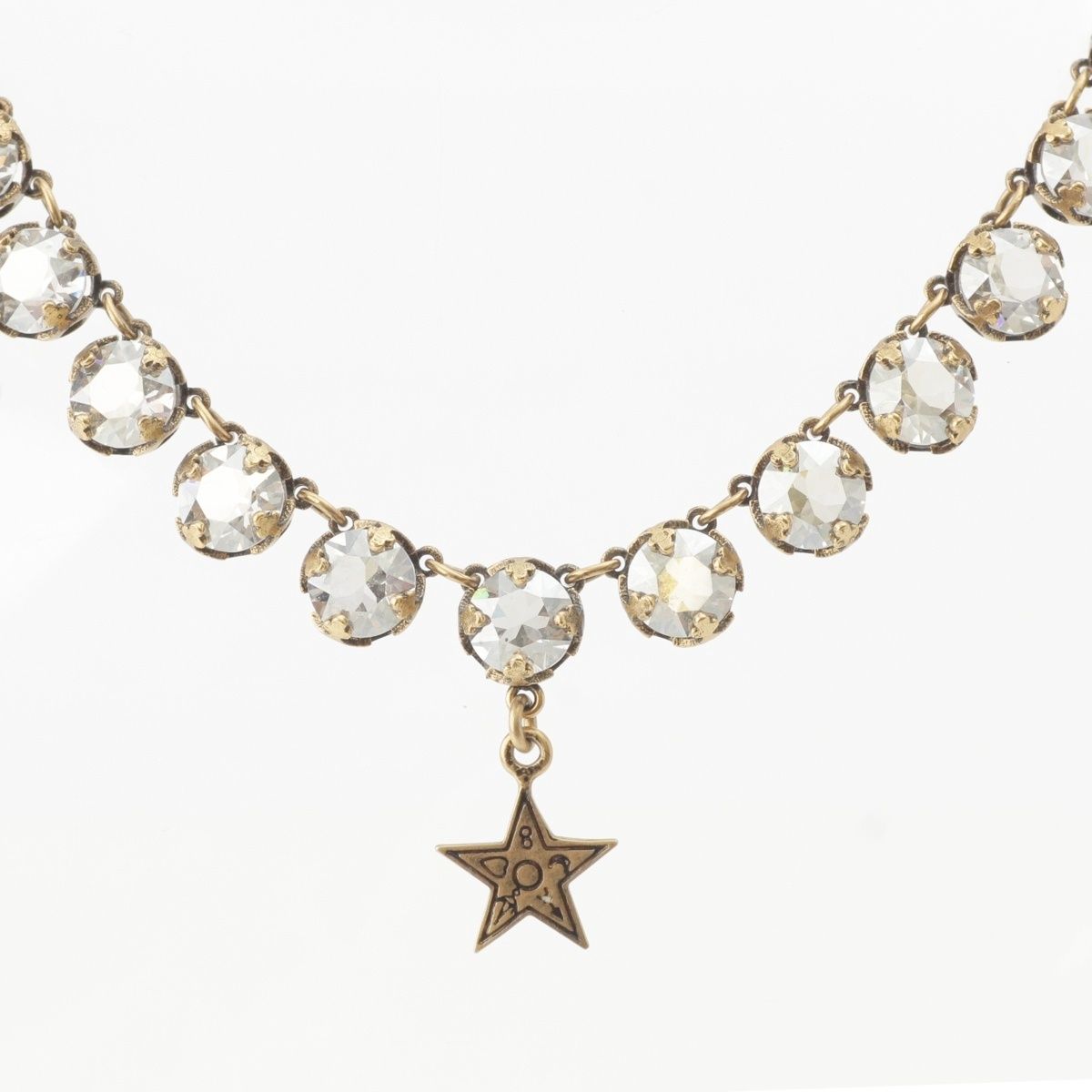 Dior Galliano Era Star Crystal CD Charm Necklace Costume Antique Gold