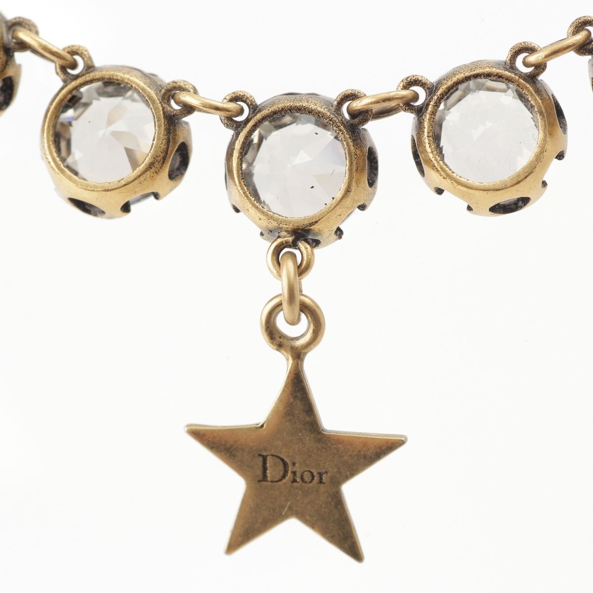Dior Galliano Era Star Crystal CD Charm Necklace Costume Antique Gold — view 6
