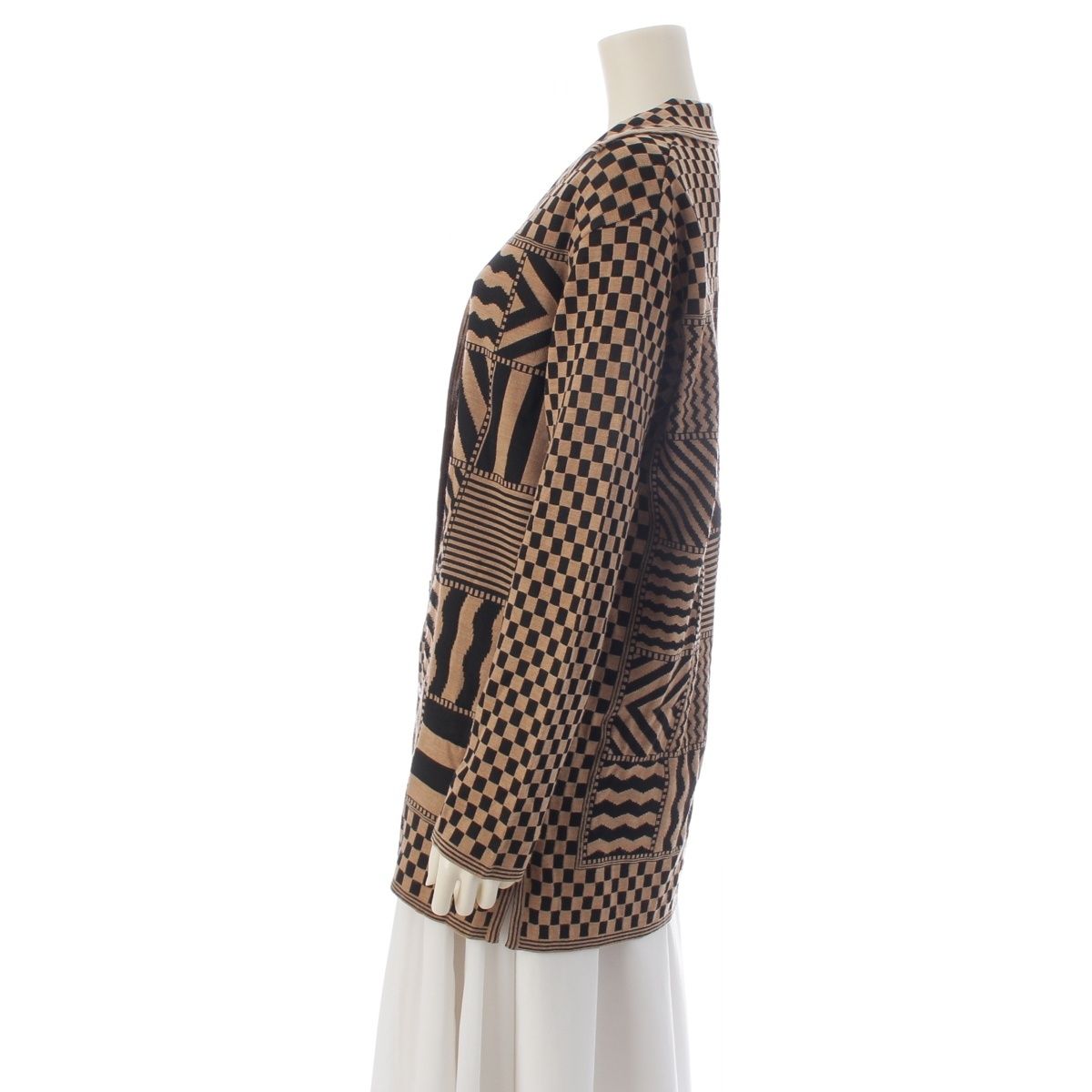 Fendi Wool All Over Print Open Collar Knit Cardigan Top Beige Black 42 — view 3