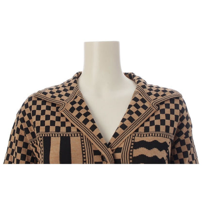 Fendi Wool All Over Print Open Collar Knit Cardigan Top Beige Black 42 — view 5