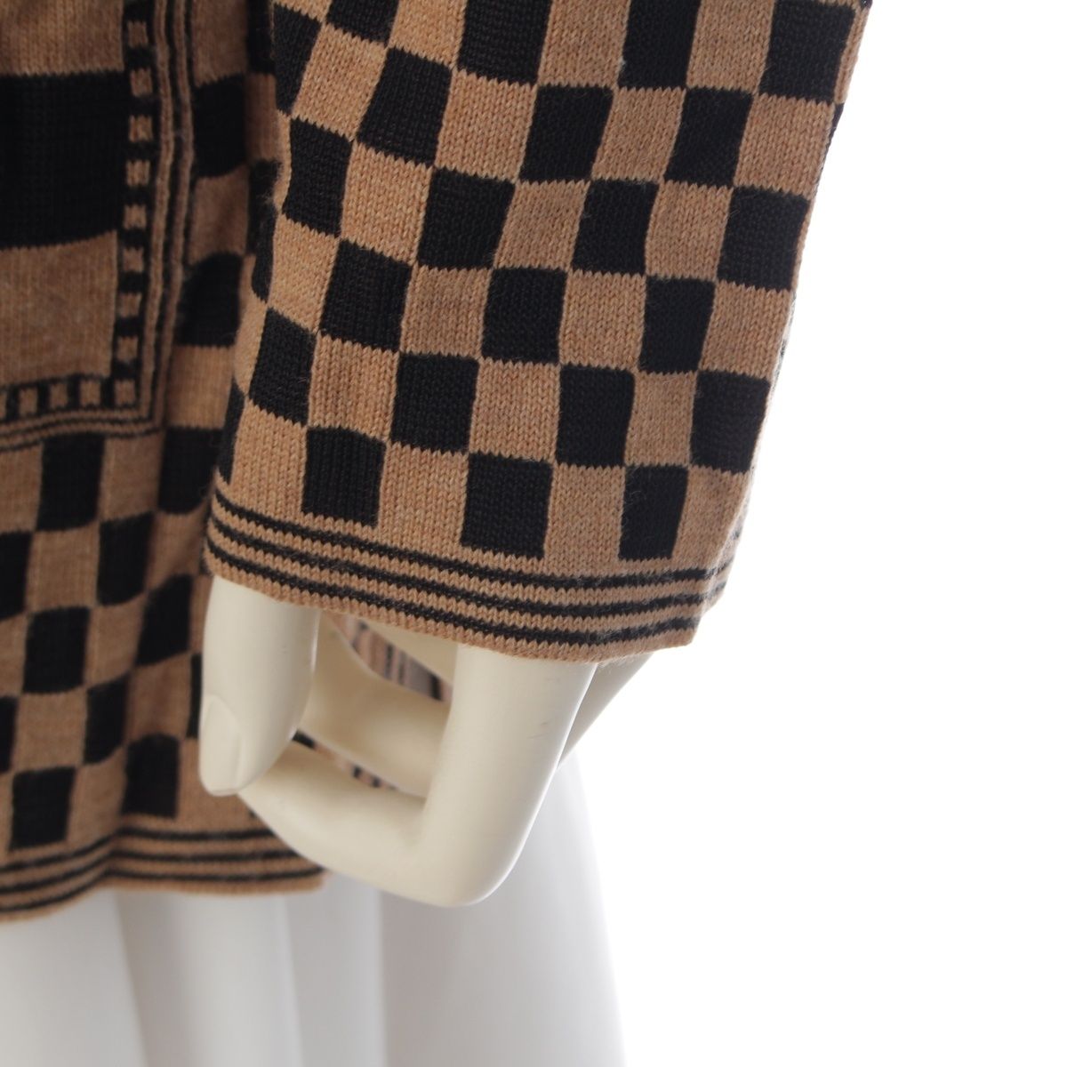 Fendi Wool All Over Print Open Collar Knit Cardigan Top Beige Black 42 — view 6
