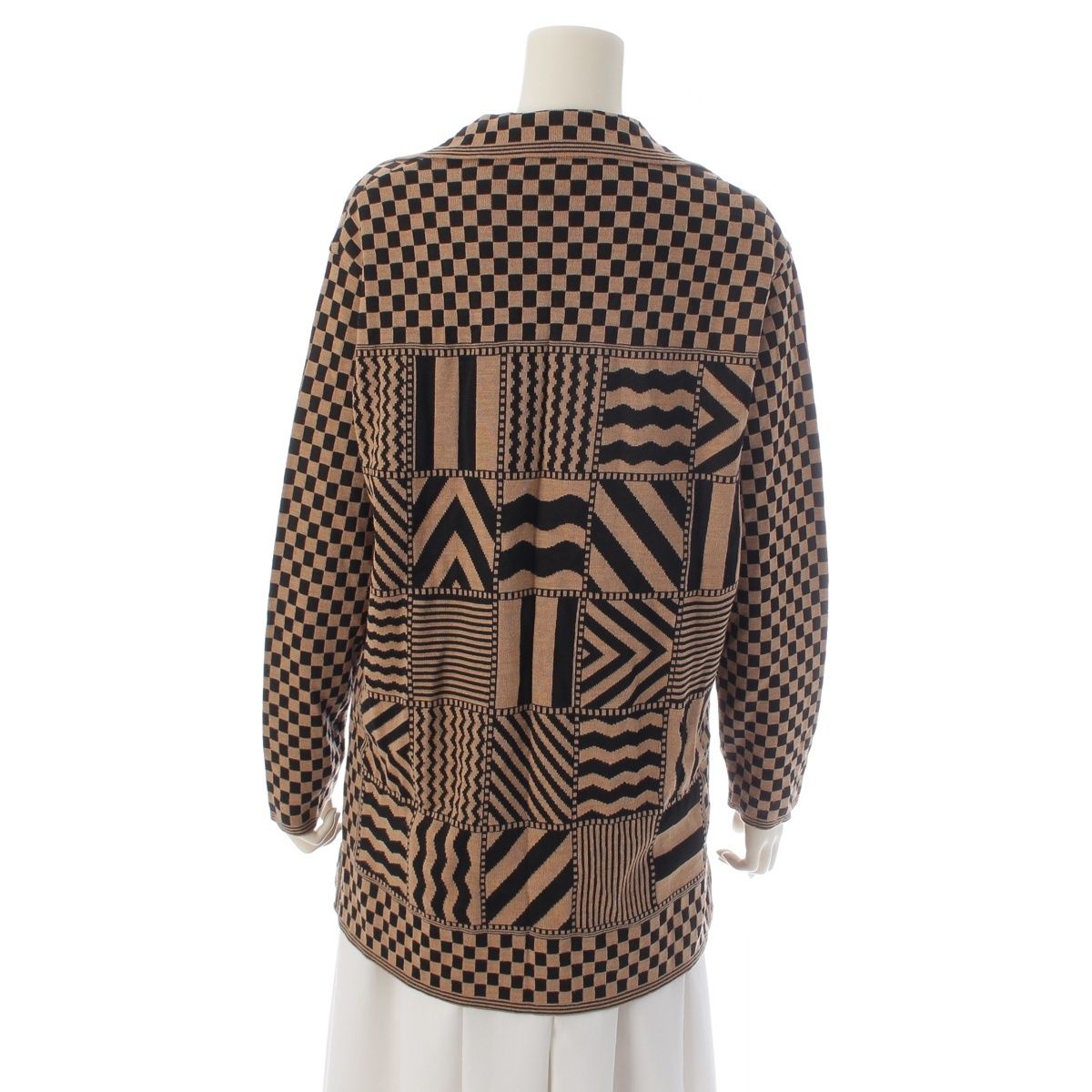 Fendi Wool All Over Print Open Collar Knit Cardigan Top Beige Black 42 — view 4