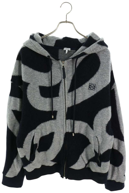 Loewe Logo Applique Drawstring Zip Up Hoodie