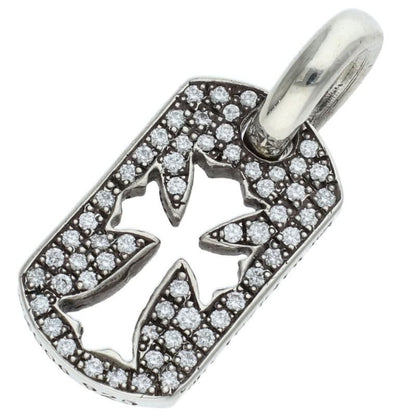 Chrome Hearts DT Tny CO P D Tiny Cutout Cross Dog Tag Pave Diamond Charm Silver