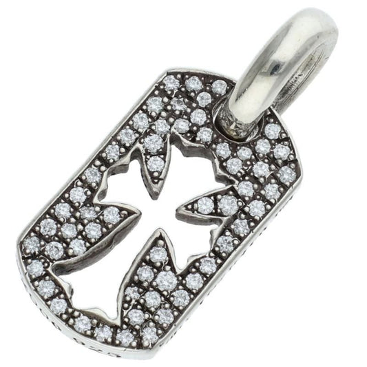 Chrome Hearts DT Tny CO P D Tiny Cutout Cross Dog Tag Pave Diamond Charm Silver