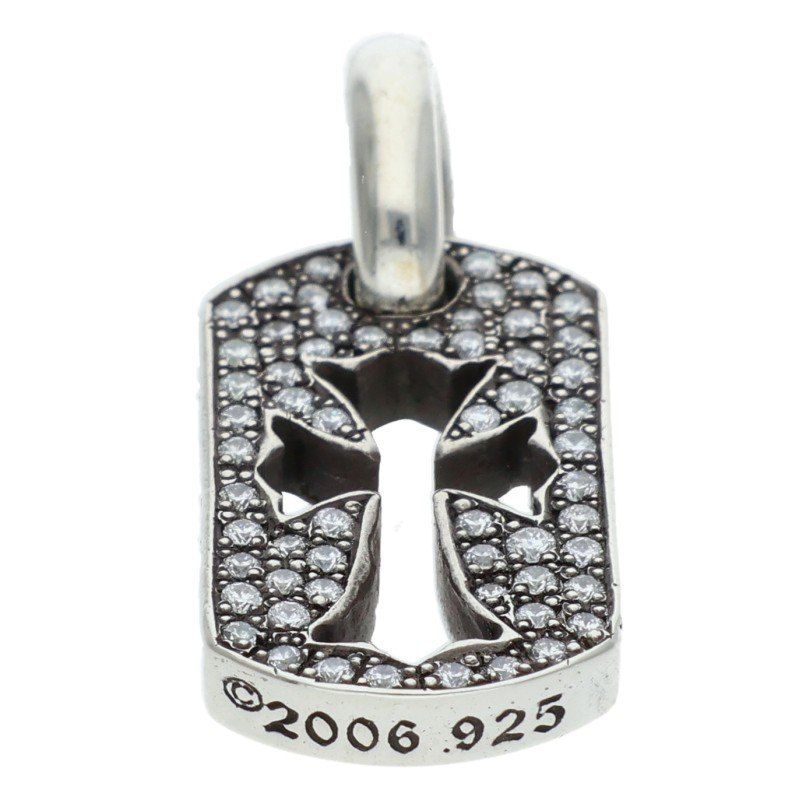 Chrome Hearts DT Tny CO P D Tiny Cutout Cross Dog Tag Pave Diamond Charm Silver — view 5