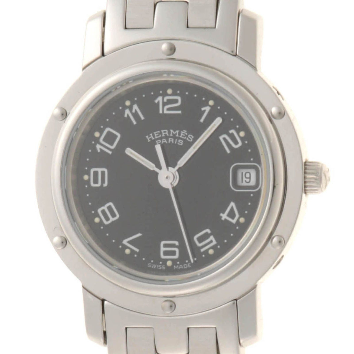 Hermes Clipper Watch Stainless Steel Black Quartz