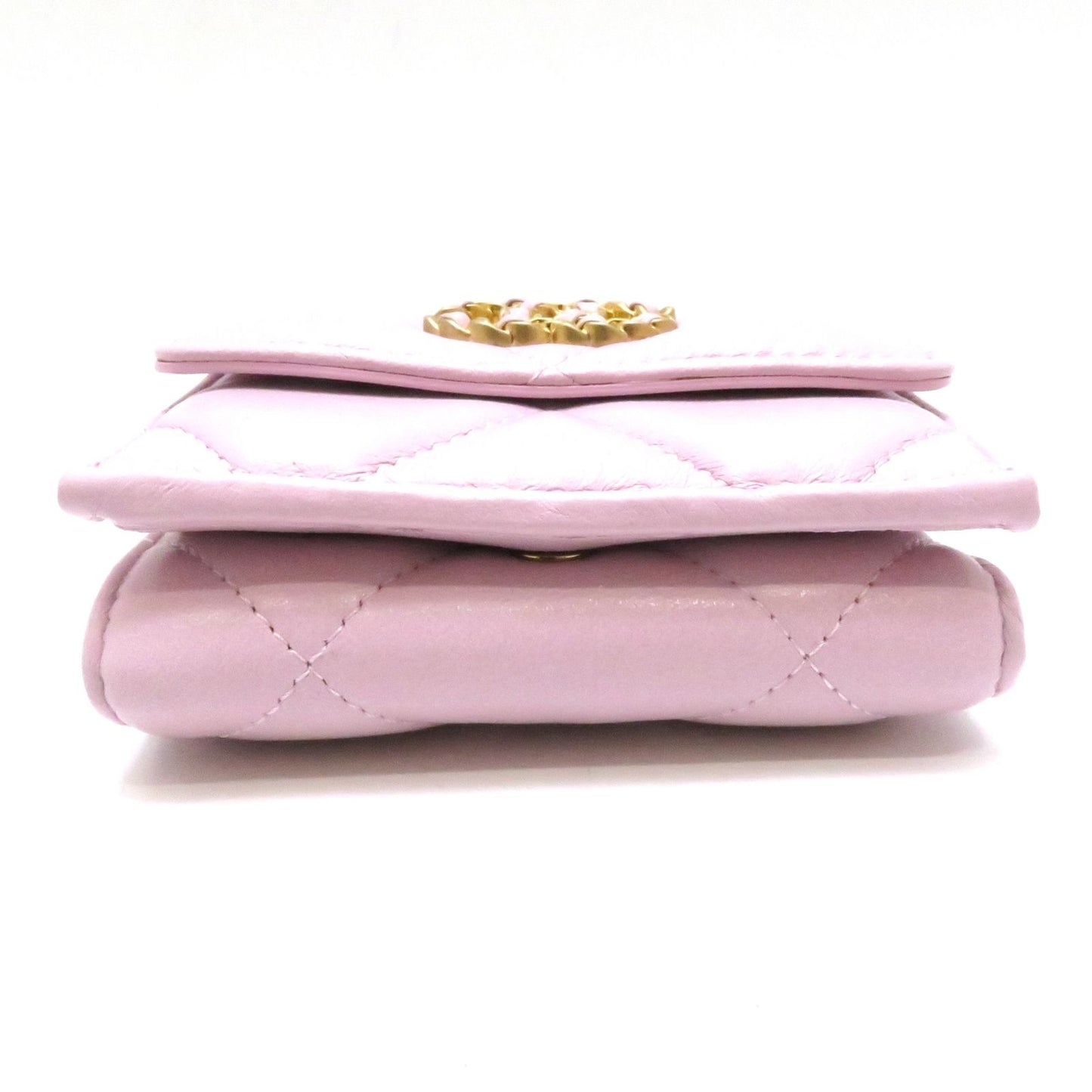 Chanel 19 Compact Wallet Light Pink Lambskin Trifold — view 3