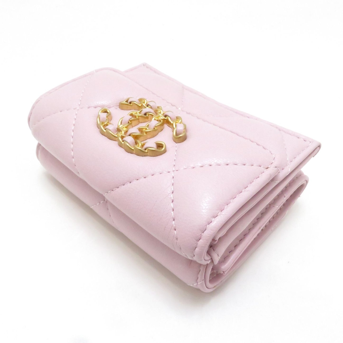 Chanel 19 Compact Wallet Light Pink Lambskin Trifold — view 4