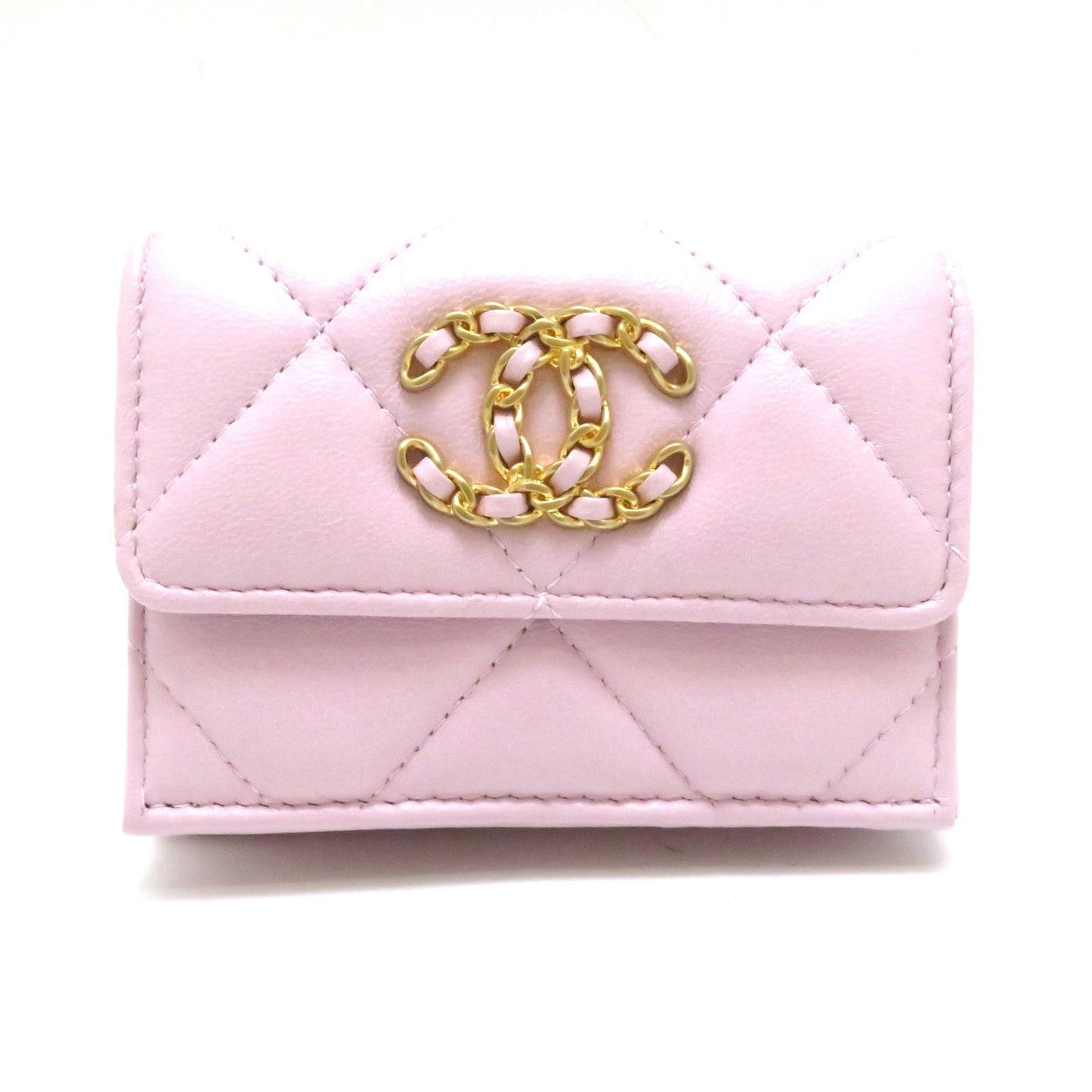 Chanel 19 Compact Wallet Light Pink Lambskin Trifold