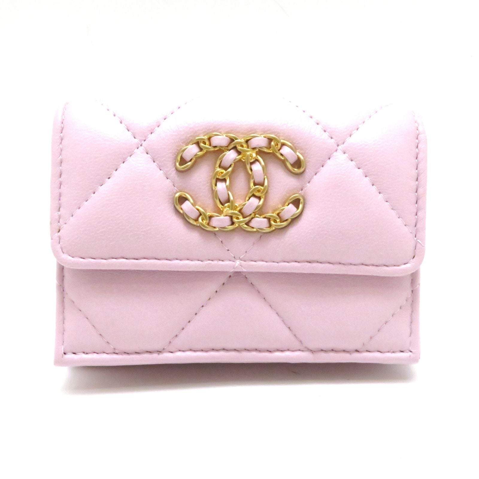 Chanel 19 Compact Wallet Light Pink Lambskin Trifold