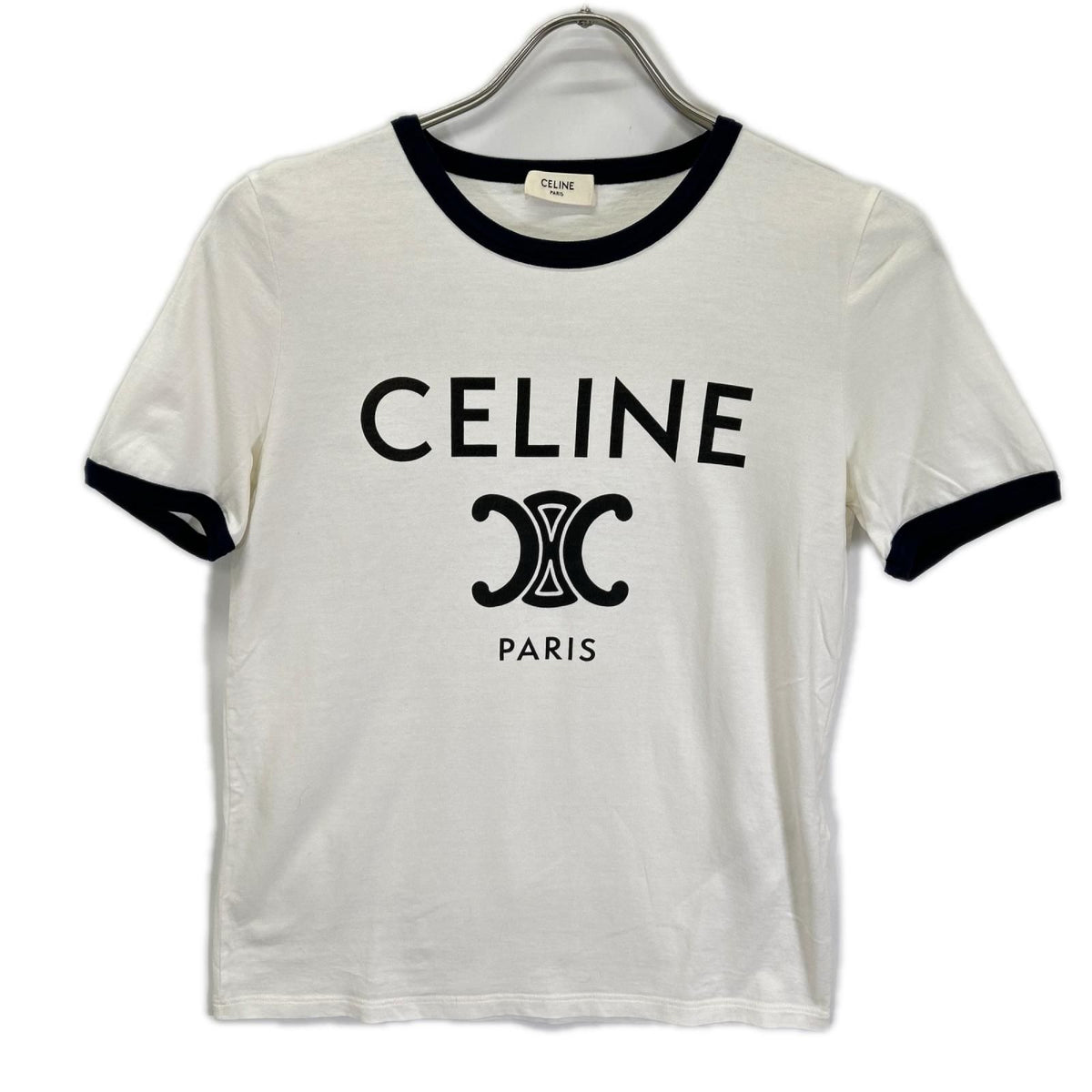 Celine White Cotton Jersey Logo Print Top