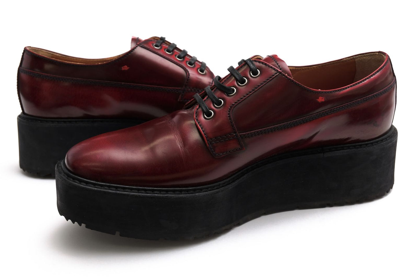 Prada Shoes Business Leather Red Brown Oxford — view 3