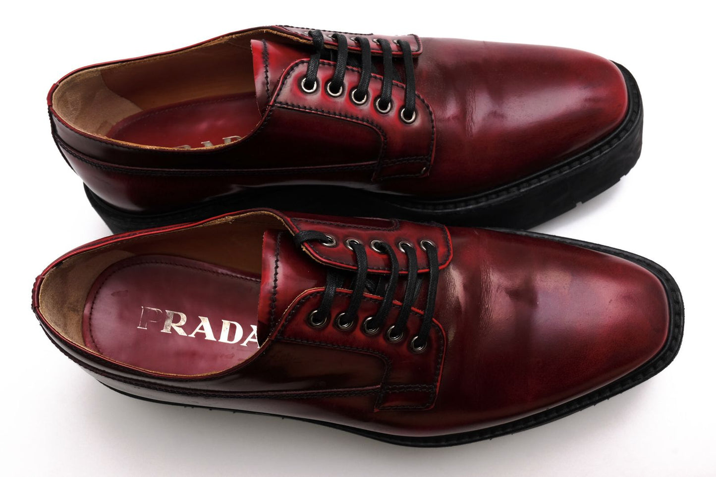 Prada Shoes Business Leather Red Brown Oxford — view 5