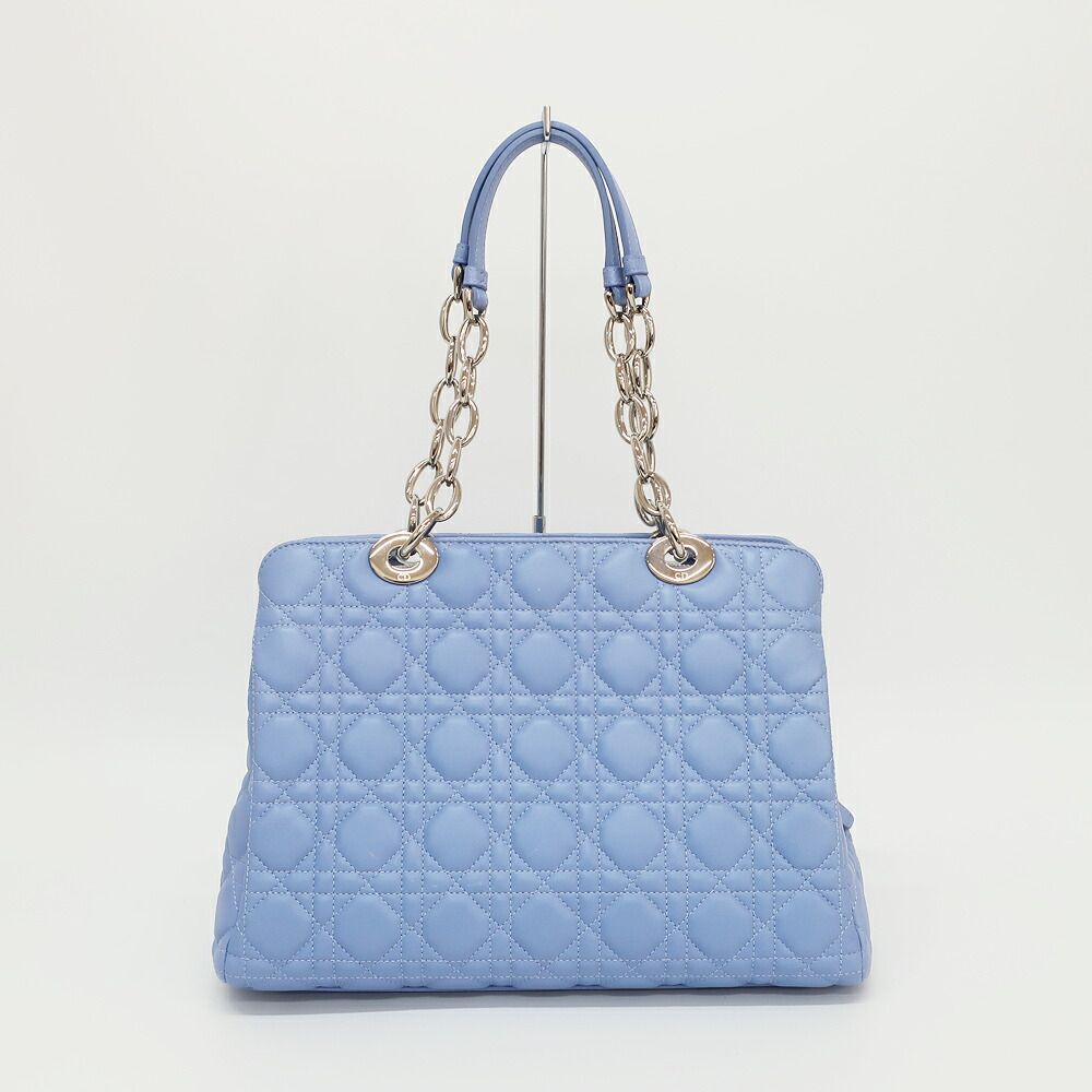 Dior Soft Cannage Chain Tote Bag Blue Silver Lambskin — view 2