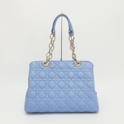 Dior Soft Cannage Chain Tote Bag Blue Silver Lambskin — view 2