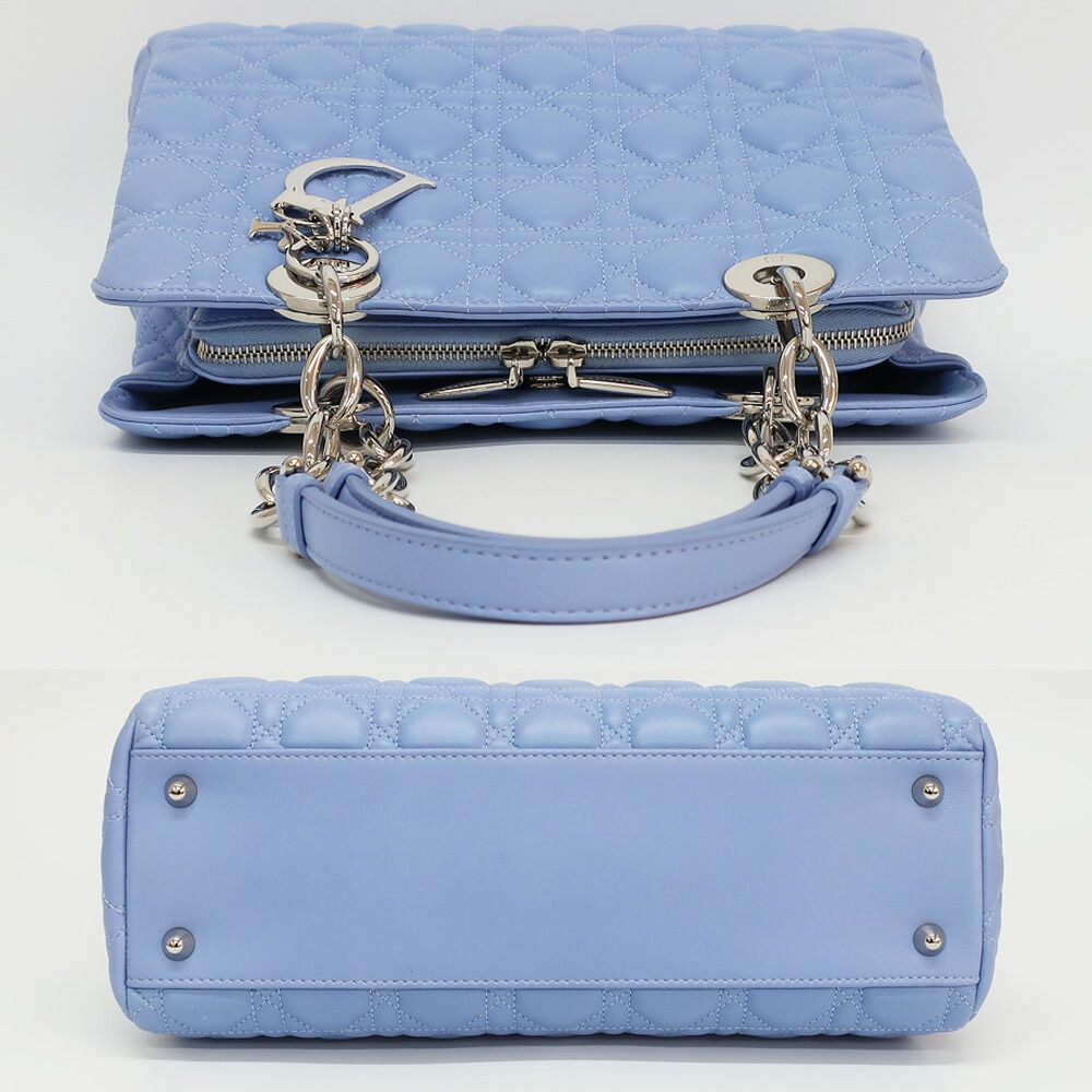 Dior Soft Cannage Chain Tote Bag Blue Silver Lambskin — view 3